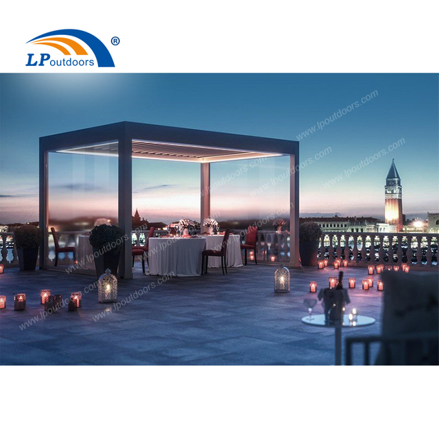Gray Romantic Outdoor Automatic Aluminum Louvered Roof Gazebo