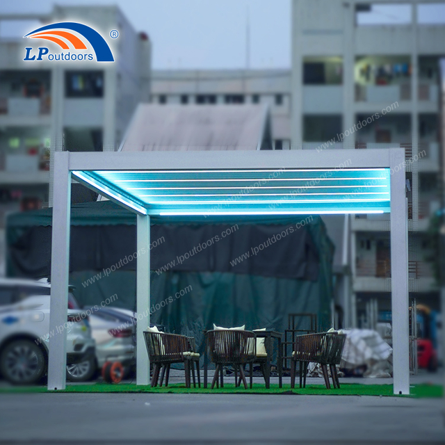 Pavilion outdoor courtyard electric louvered roof gazebo with colourful rgb lights