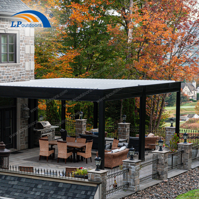 Modern Aluminum Pergola Attached To House with Louvered Roof