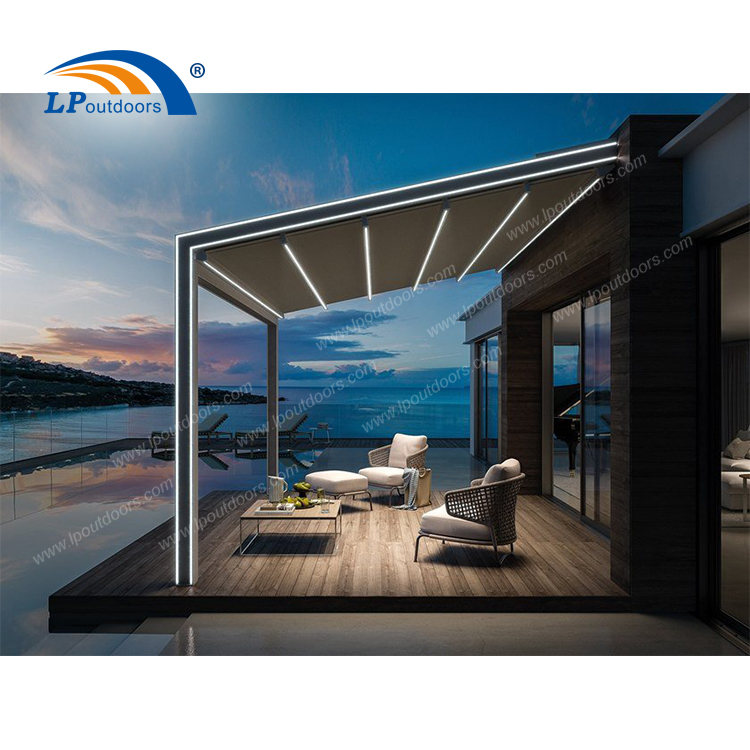folding roof pergola near the water