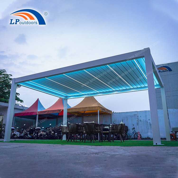 Luxury Patio Waterproof Gazebo Garden Aluminium Outdoor Louvered Hardtop Pergola with LED RGB Light