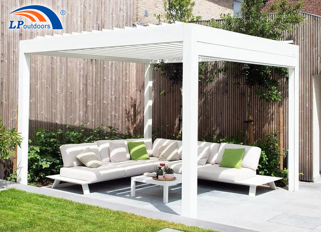 folding roof pergola near the water