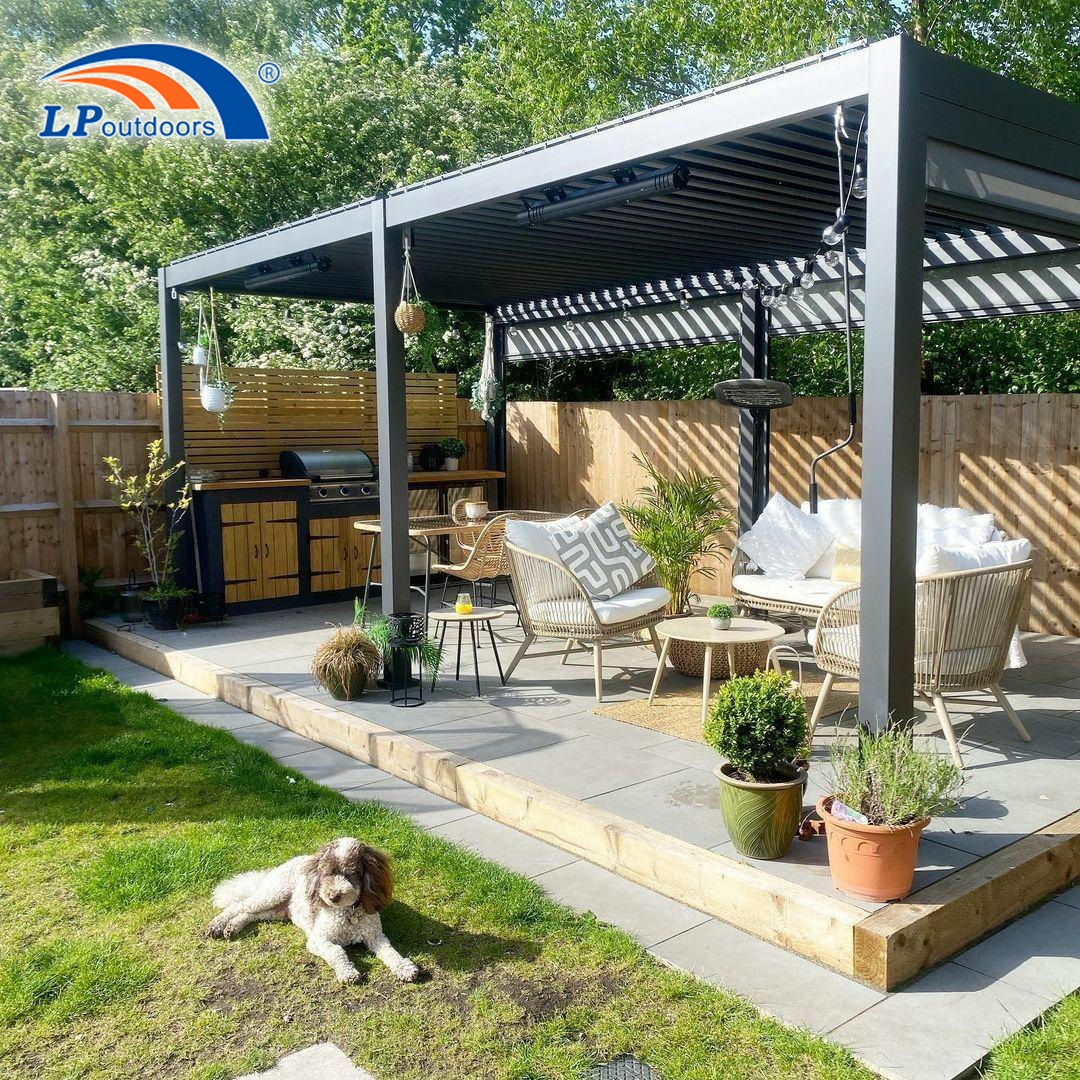 Outdoors Customized Motorized Arches Pergolas And Gazebos with Adjustable Rotated Roof