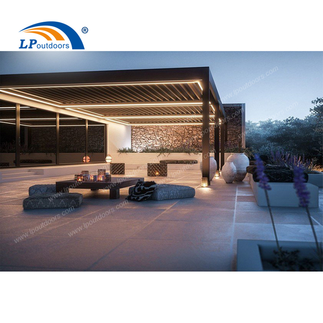 Outdoor Black Ventilated Aluminum Louvered Roof Gazebo for Resting