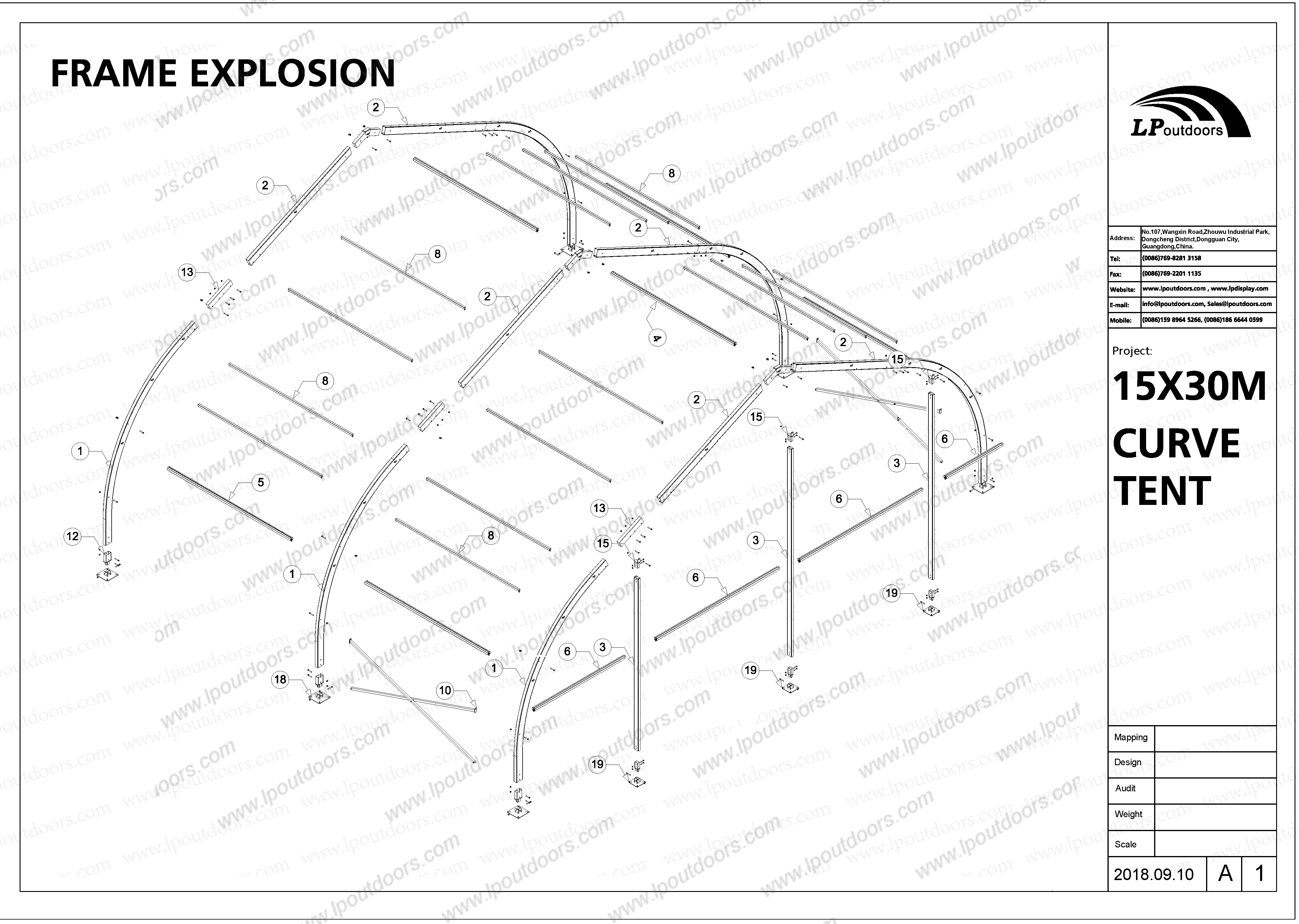 specification of 15m curve tent