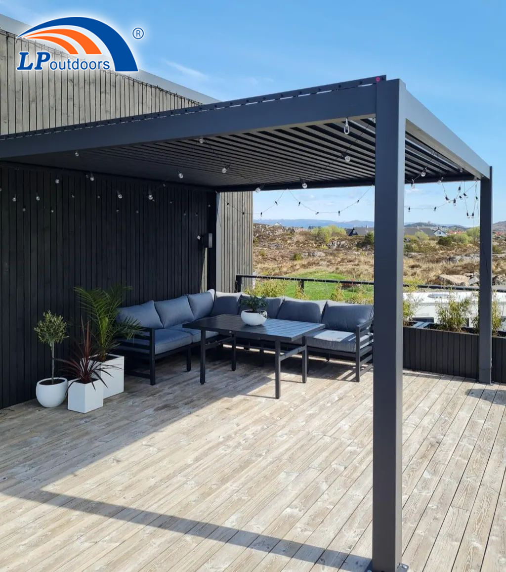 gray folding pergola near the water