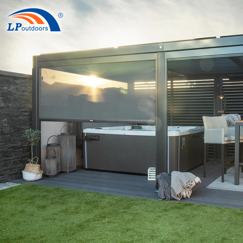 Outdoor Waterproof Aluminum Louvered Roof Shade Roller Screen Bioclimatic Motorized Pergola for Sale