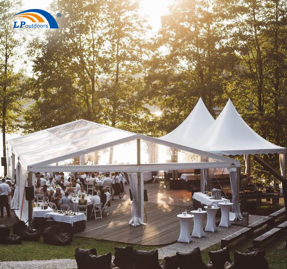  Luxury aluminum frame wedding tent with lining and curtain decoration for outdoors 500 seats banquet party event