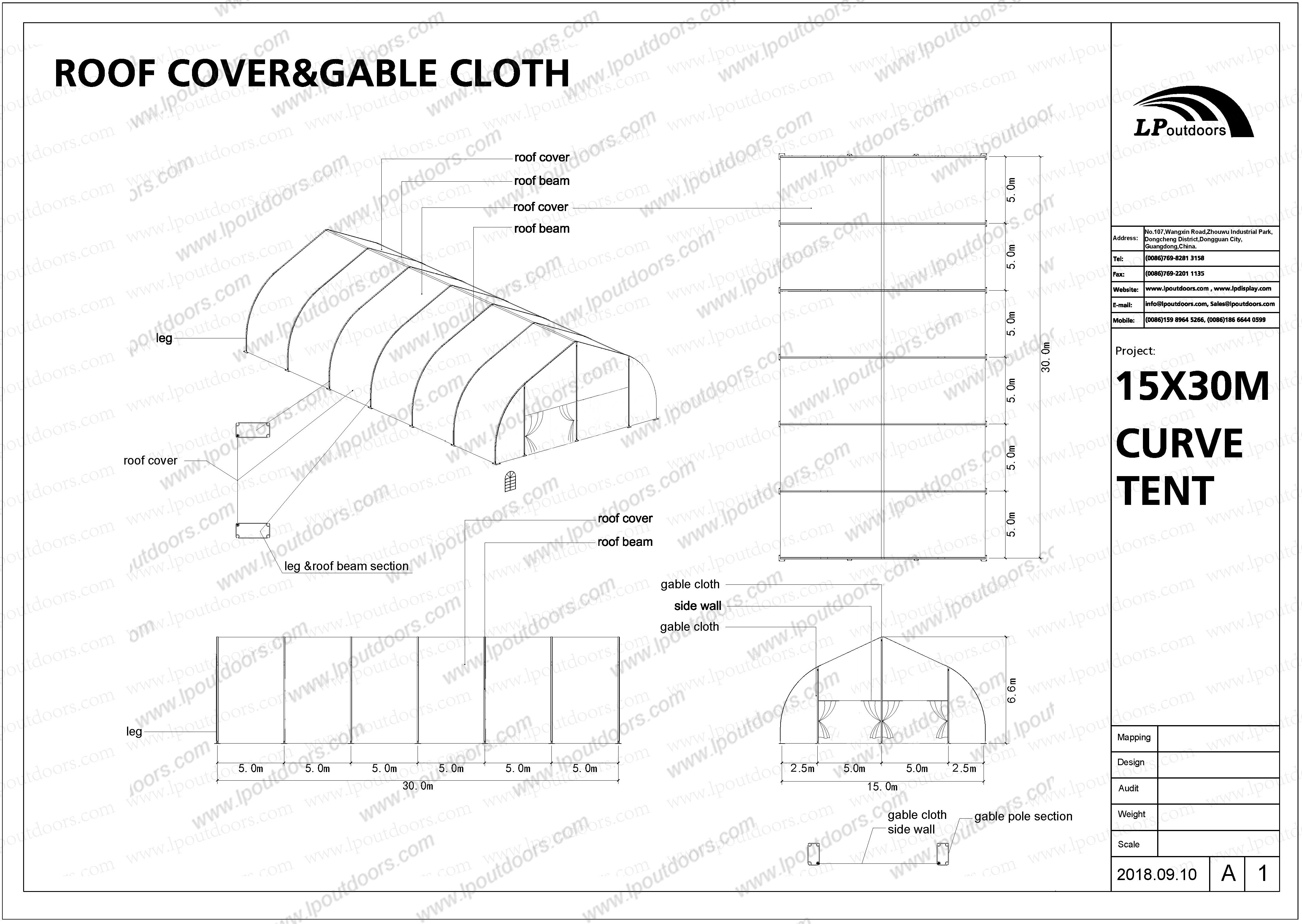 specification of 15m curve tent