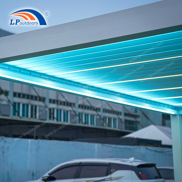 Motorized Modern Designs Swimming Pool Electric Exterior Roof Pergola with LED Lights