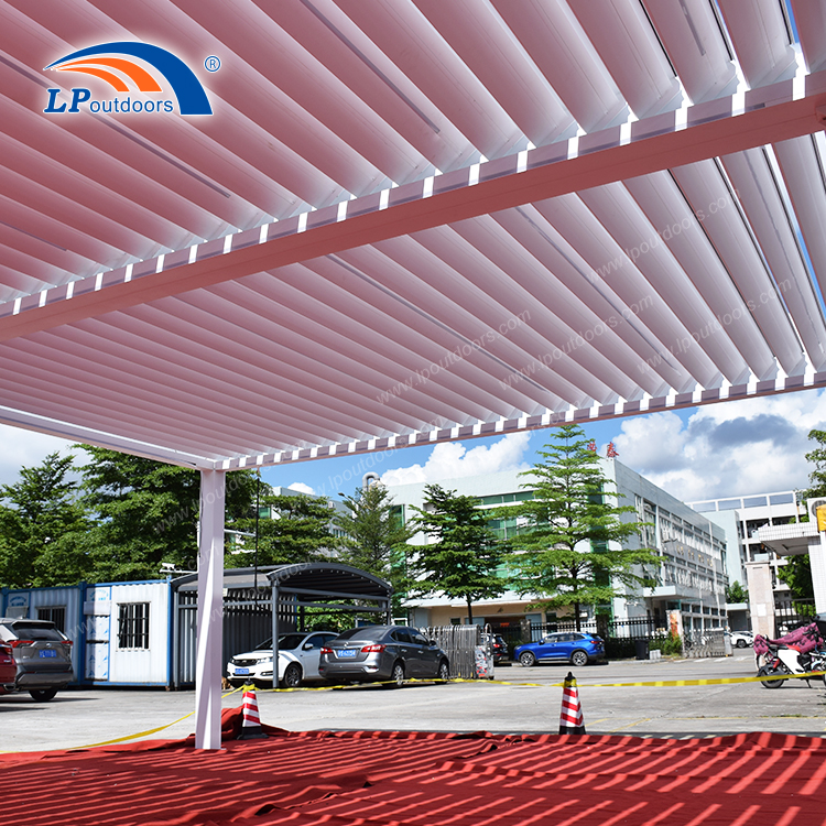 6x8m Morden Outdoor Waterproof Gazebo Aluminum Manual Louver Pergola With LED Lights