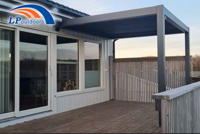 Modern Aluminum Pergola Attached To House with Louvered Roof