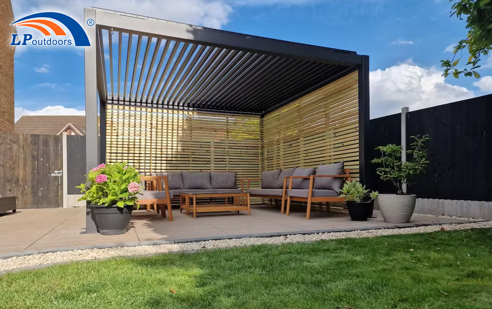 gray folding pergola near the water