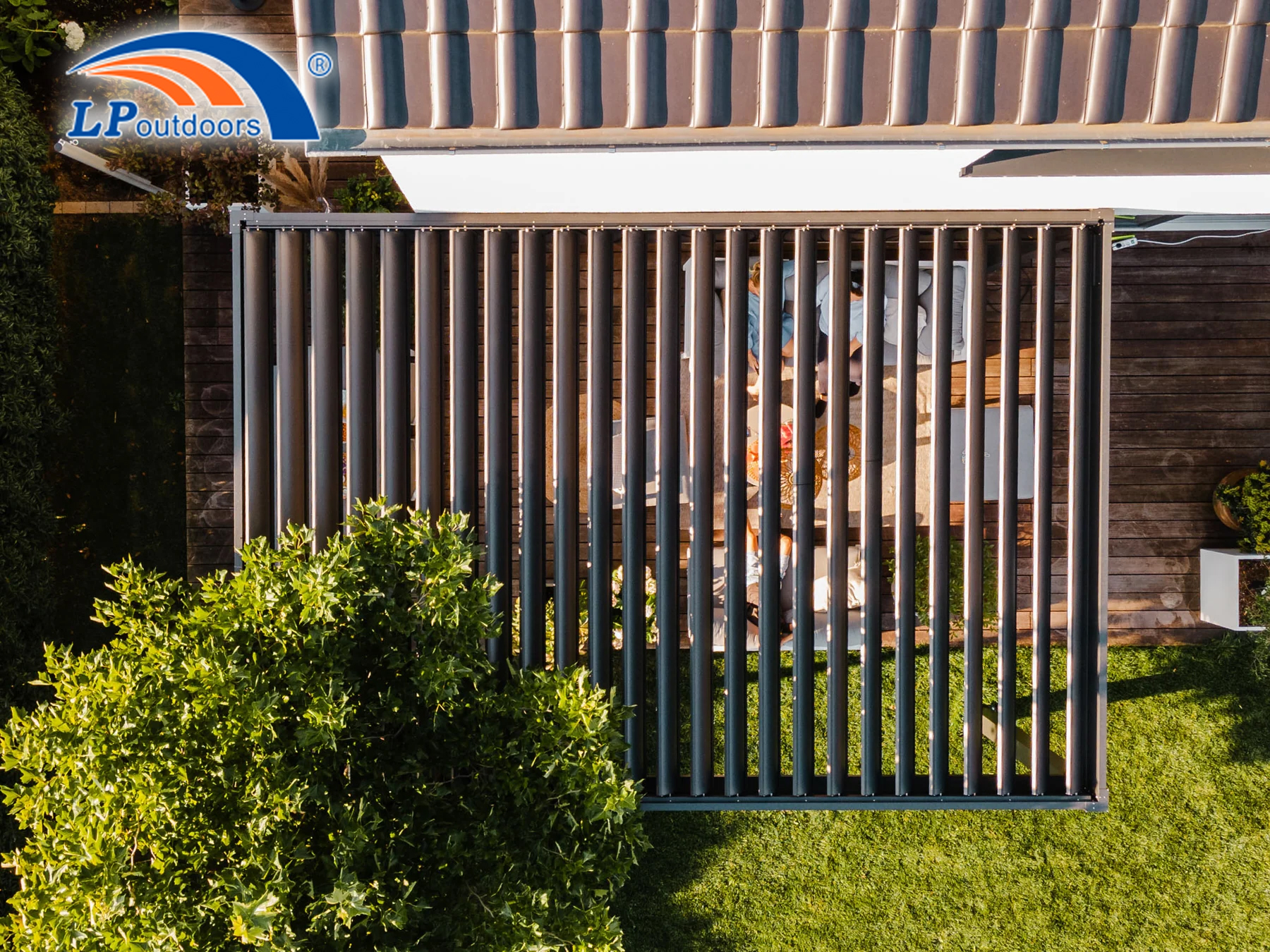 folding roof pergola near the water