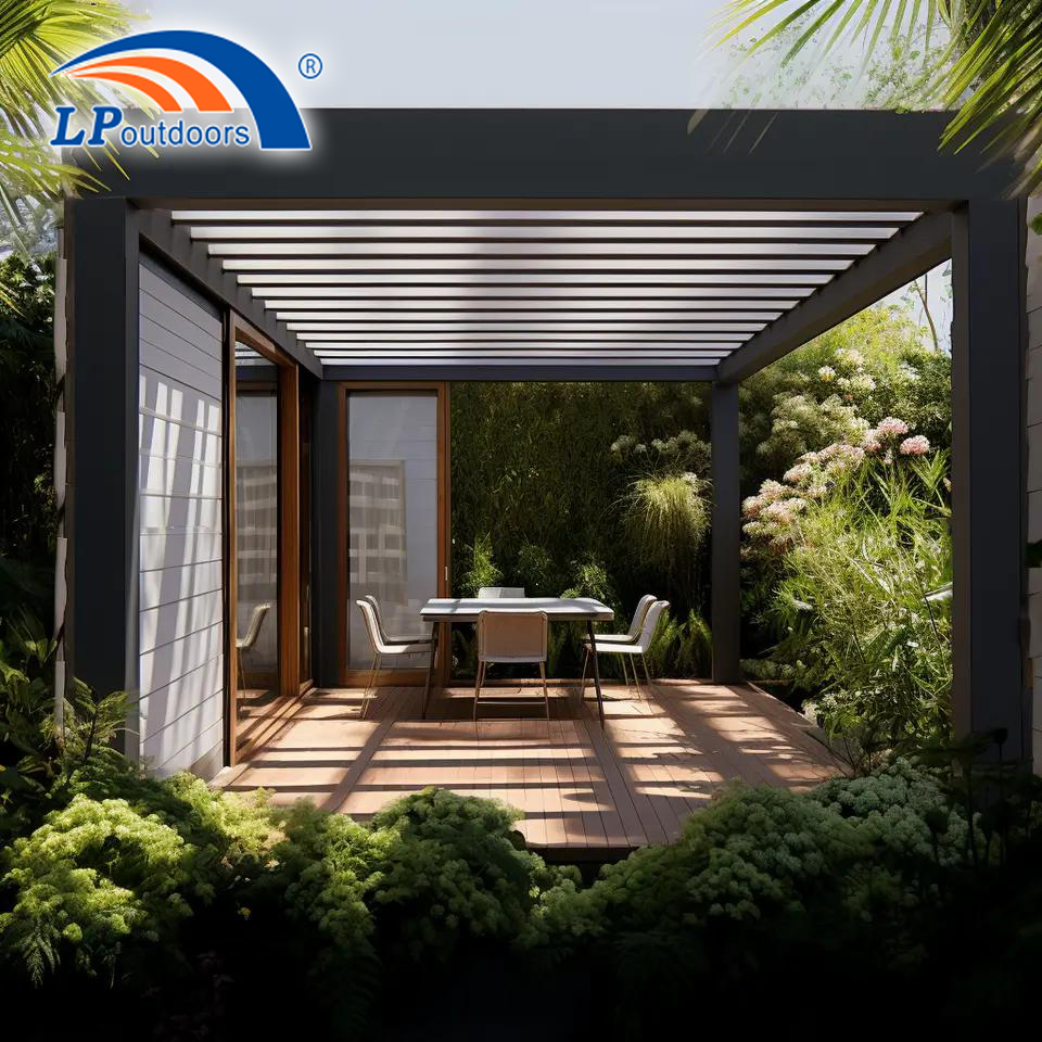 gray folding pergola near the water