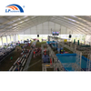 Inside view of 50m clear span structure configured with stage for commercial show