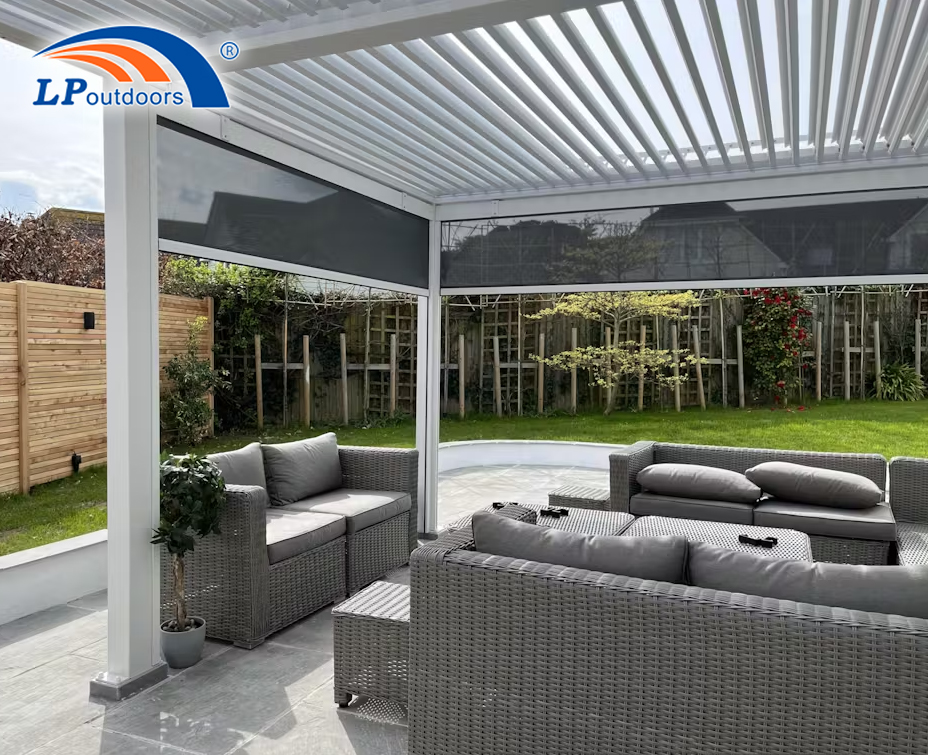 gray folding pergola near the water