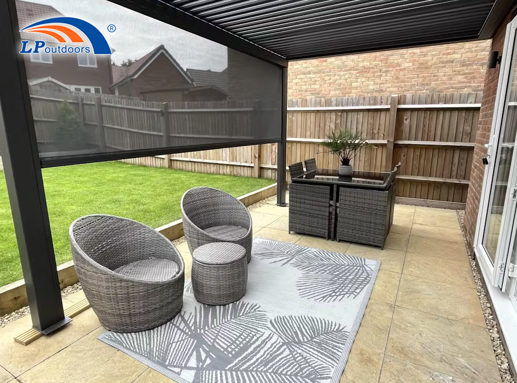 folding roof pergola near the water