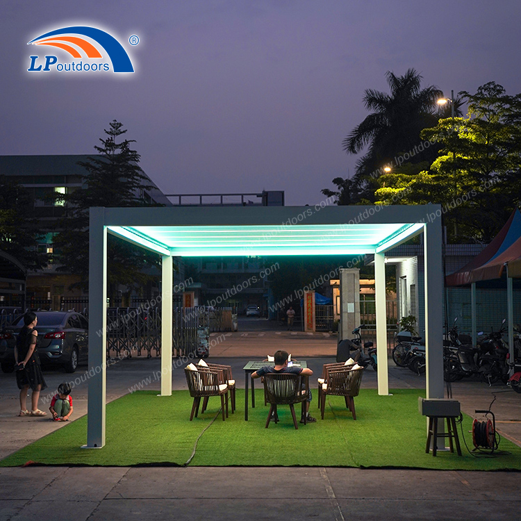 Motorized Louver LED RGB Electric Powder Coating Pergola For Garden Backyard