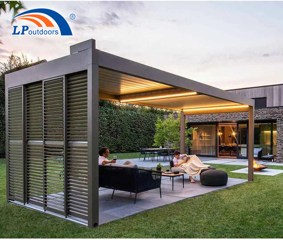 folding roof pergola near the water
